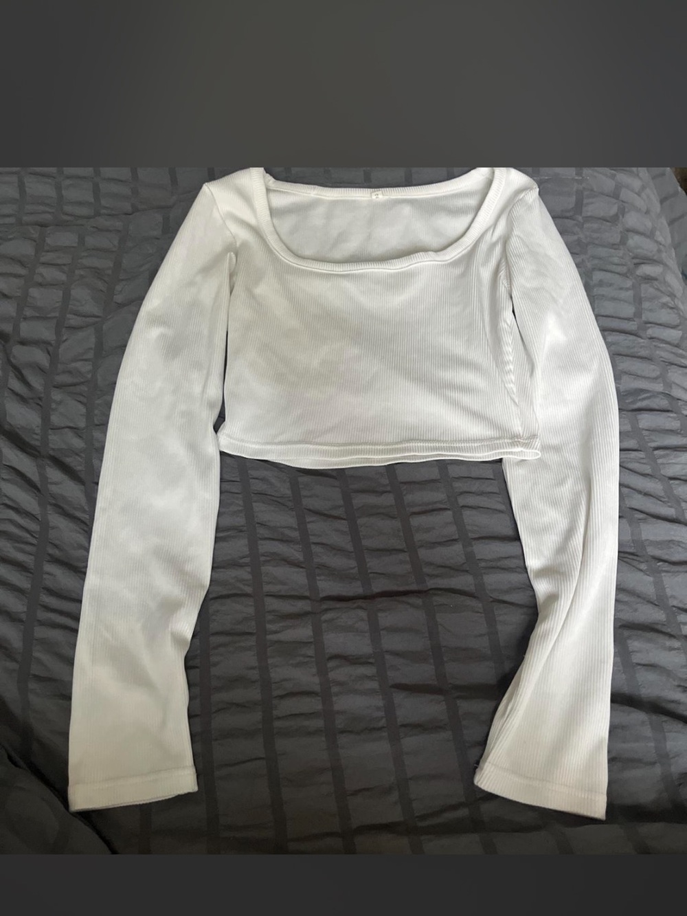 Ribbed Square-Neck White Long-Sleeve Crop Top - Women